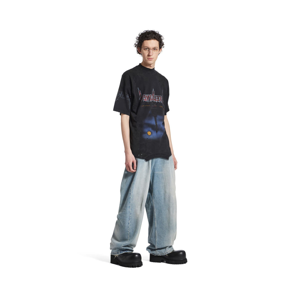 Balenciaga Men's And Women's Round Neck Destroyed Oversized Summer Solid Color Cotton Short Sleeve Paris Moon Upside Down T-Shirt Ngvp #2136