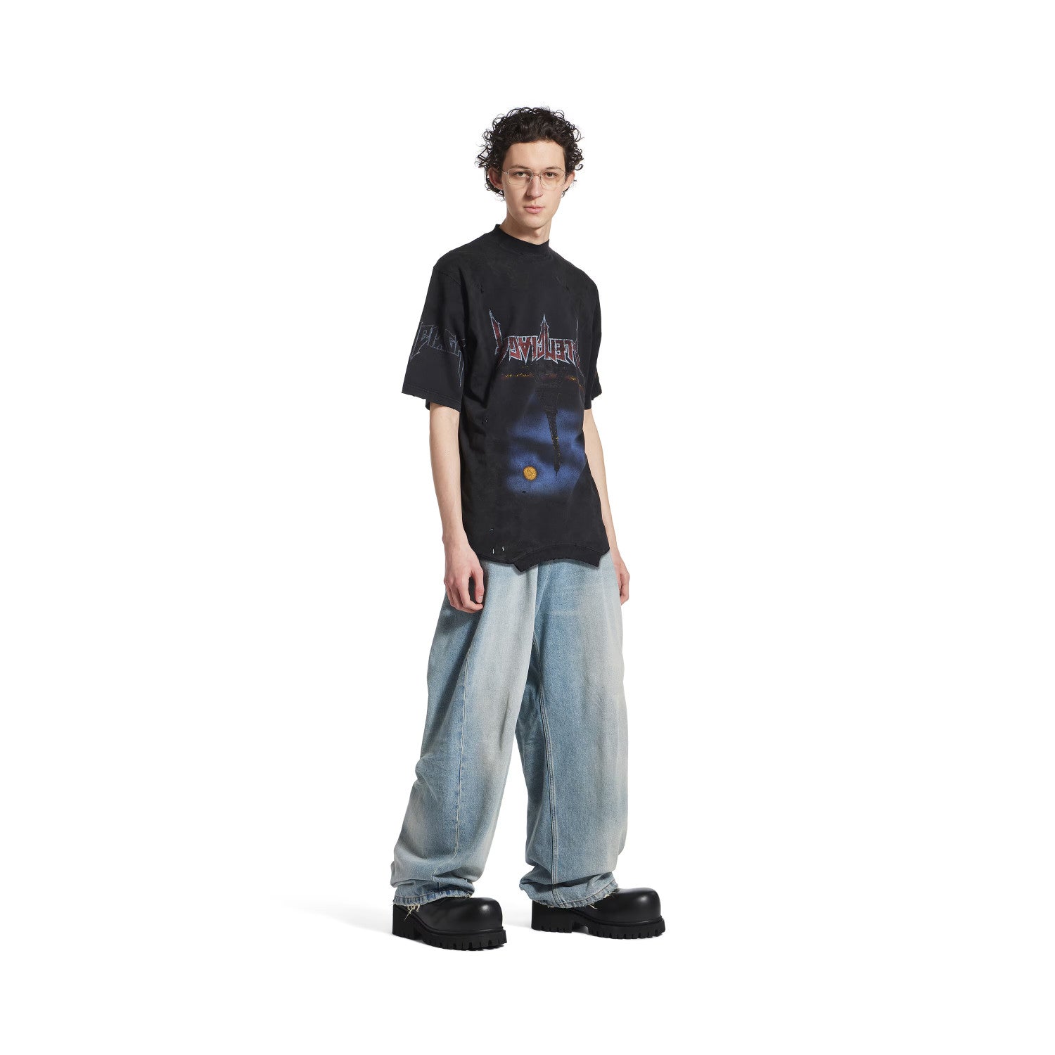 Balenciaga Men's And Women's Round Neck Destroyed Oversized Summer Solid Color Cotton Short Sleeve Paris Moon Upside Down T-Shirt Ngvp #2136