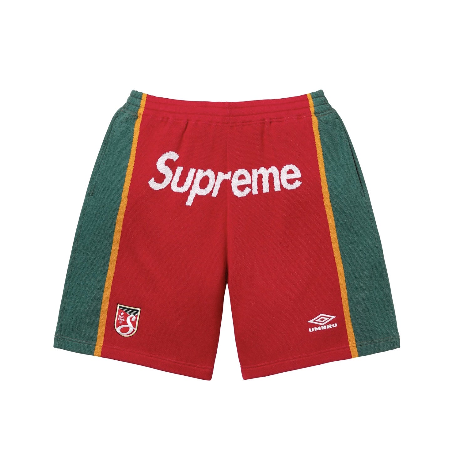 Supreme X UMBRO ZIP UP SWEATER Men's And Women's Spring And Summer Color-blocked Long-sleeved Knit Sweater With Embroidered Logo On The Chest Jacket And Casual Drawstring Shorts Set Suit #77888