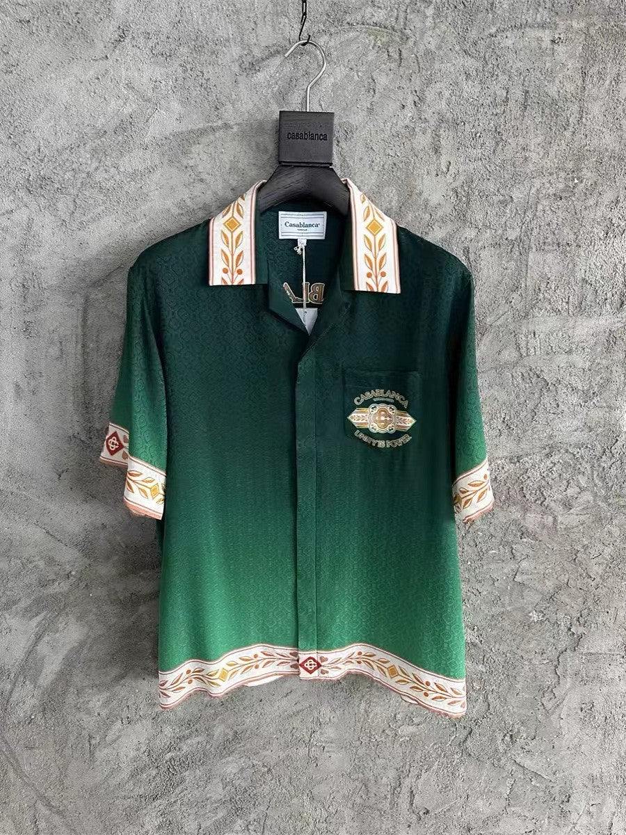 Casablanca Men's Summer Colorblocking Gradient Lapel Single Breasted Short Sleeve Shirt Loose Casual Shorts Set Suit #72255