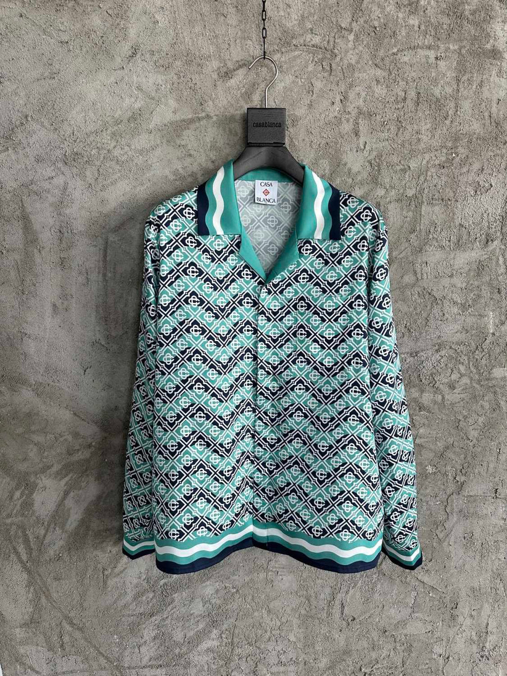 Casablanca Men's and Women's Fashion Casual Full Print Logo Silk Long Sleeve Shirt Elastic Drawstring Waist Full Print Logo Silk Long Pants Suit Set #78594