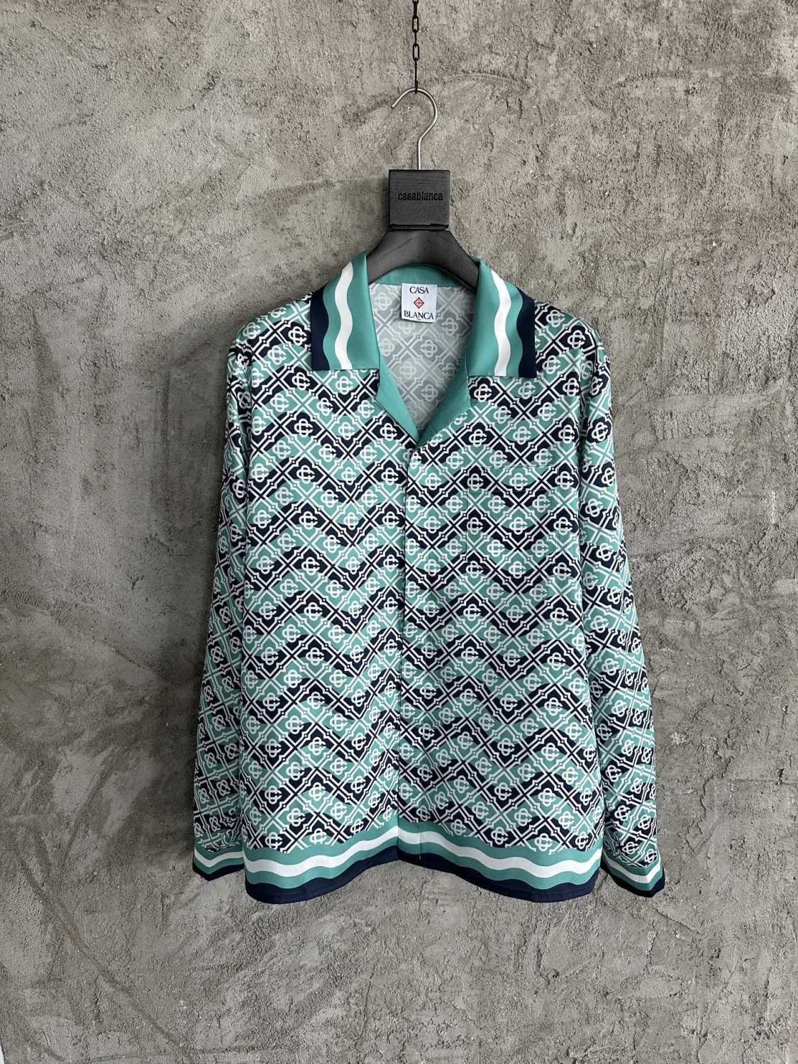 Casablanca Men's and Women's Fashion Casual Full Print Logo Silk Long Sleeve Shirt Elastic Drawstring Waist Full Print Logo Silk Long Pants Suit Set #78594