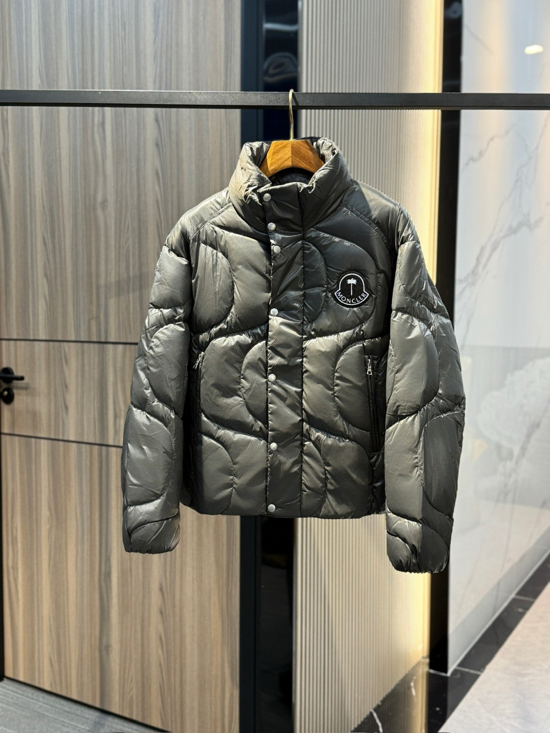 Moncler x Palm Angel  Men's And Women's Winter Fashion Casual Solid Color Zipper Single Button Windproof White Goose Down Jacket Cotton Coat Jacket #79142