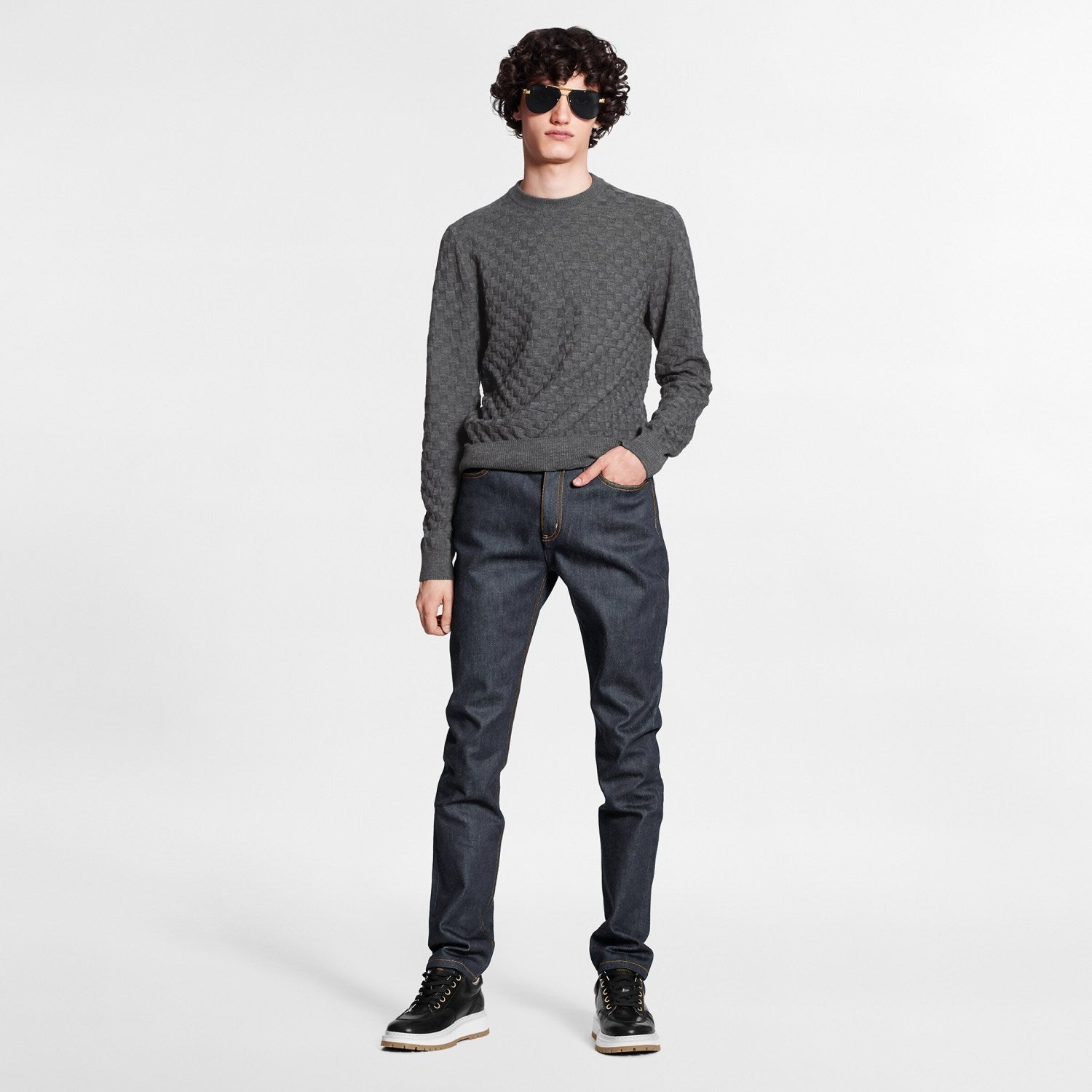 Louis Vuitton Men's Spring. Autumn And Winter Damier Signature Crew Neck Plaid Solid Color Long Sleeve Fitted Wool Sweater Ngvp #9311