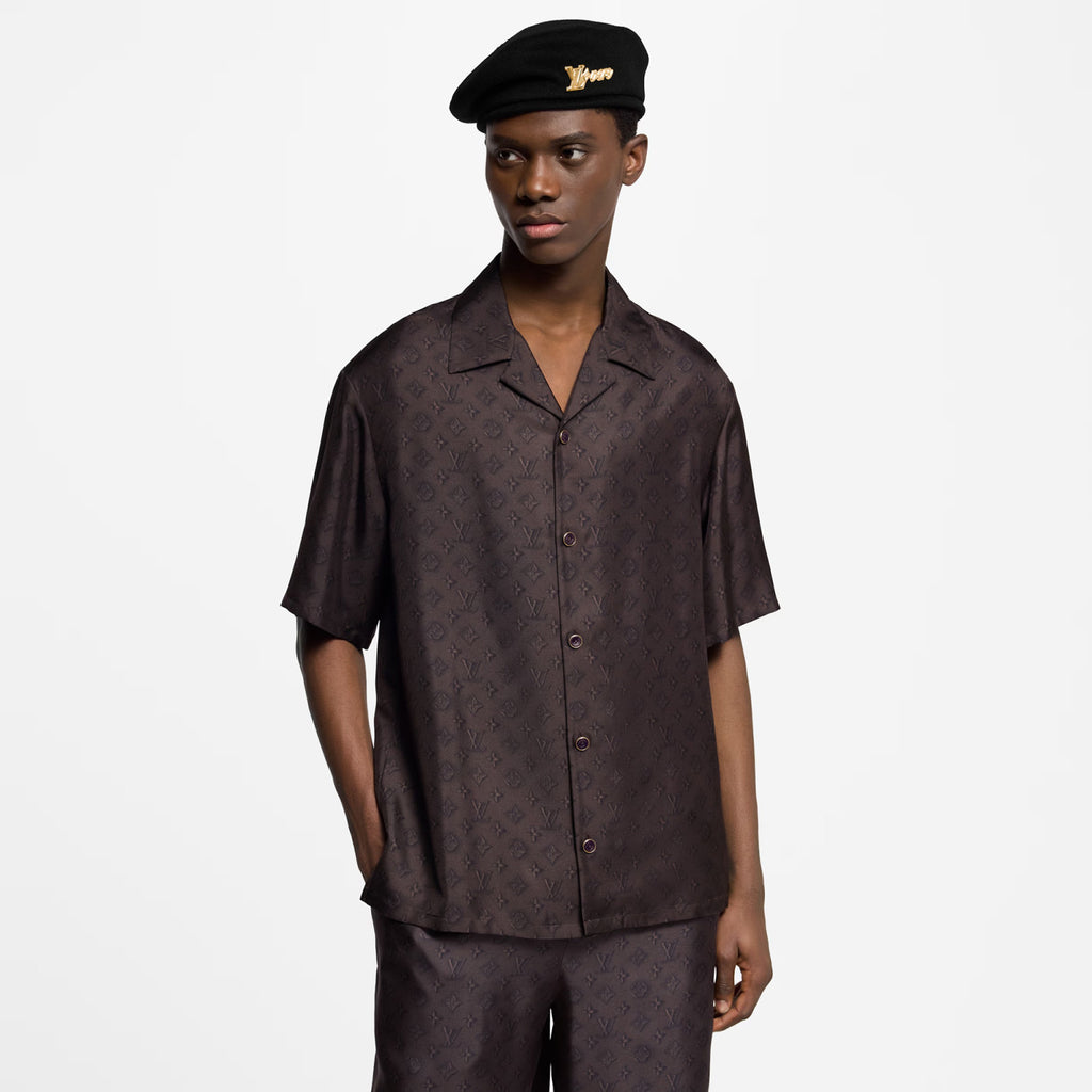 Louis Vuitton Men's Summer Logo Jacquard Single Breasted Casual Short Sleeve Shirt Stretch Waistband Shorts Set Suit #75979