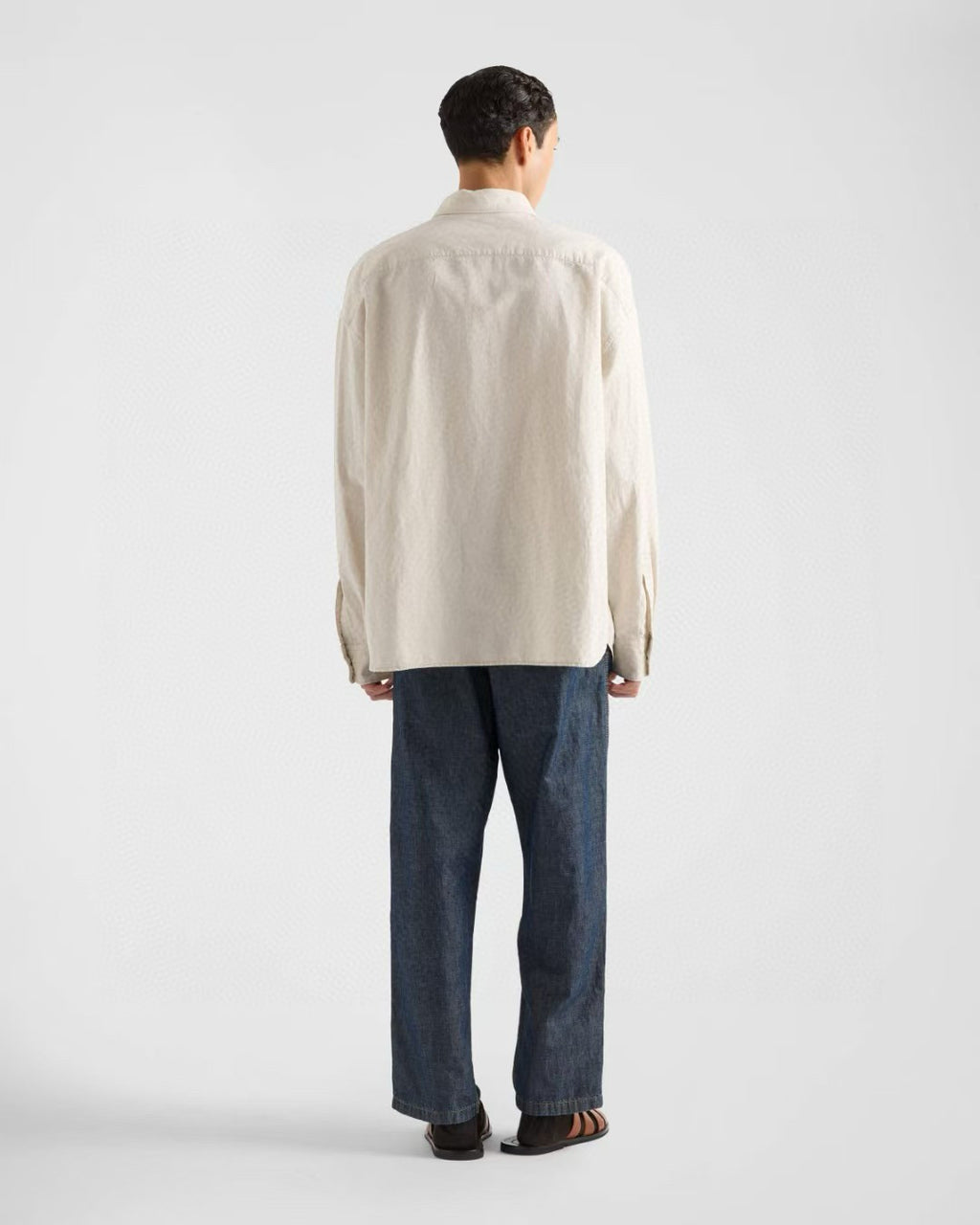 Prada Men's Fall And Winter Solid Color Lapel Single Breasted Linen Long Sleeved Jacket Casual Trousers Pants Set Suit #77392