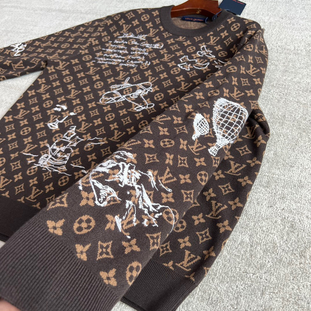 Louis Vuitton Embroidered Pattern Crew Neck Sweater Pullover #96167