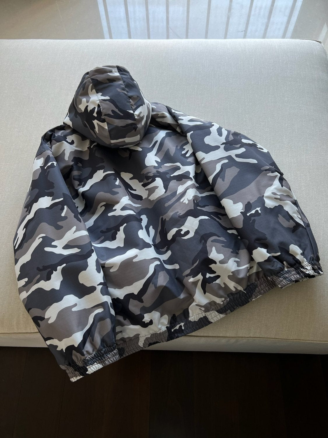 Balenciaga Men's Autumn and Winter Gray Camouflage Hooded Zipper Long Sleeve Nylon Parker Jacket Straight Ski Pants Suit Set #74772