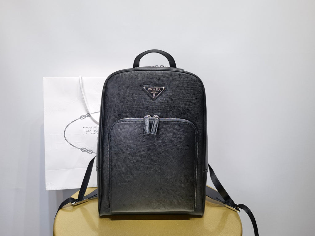 Prada Saffiano Classic Minimalist Business Backpack Printed Triangle Badge Adjustable Leather Shoulder Straps Two Way Zipper Closure Backpack  Bag Bags 2VZ102_9Z2_F0002_V_DOO #79175