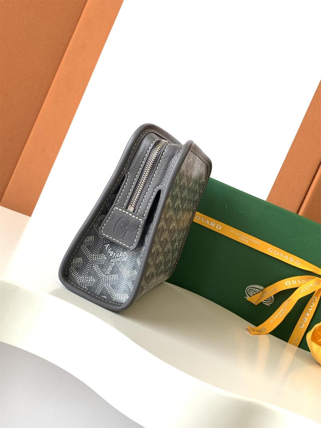 GOYARD Jouvence Men's and Women's Old Flower Full Print Zipper Closure Canvas Patchwork Leather Wash Bag Clutch Bags #75739