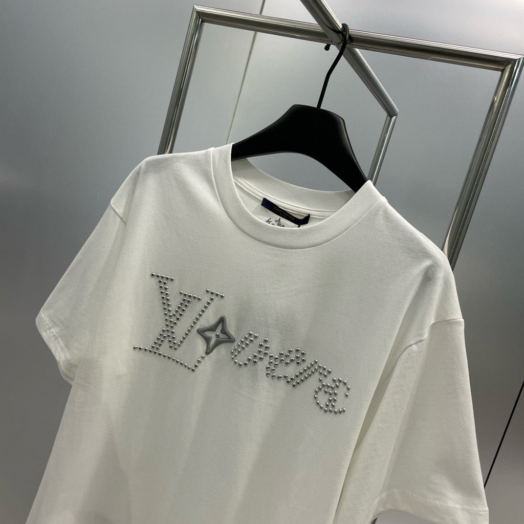 Louis Vuitton Men's Summer Cotton Hot Drill Logo Solid Color Round Neck Short Sleeve T-Shirt #98147