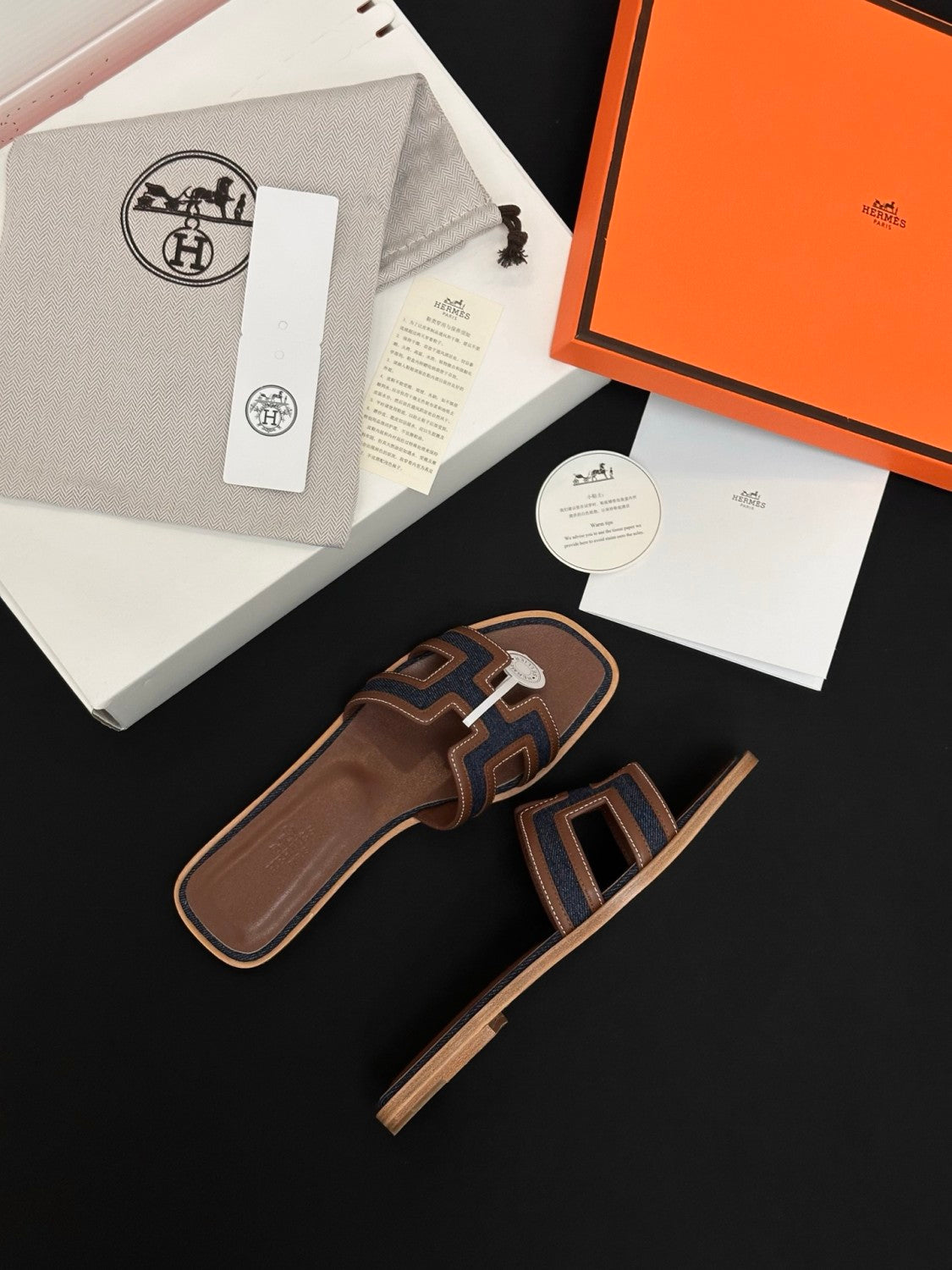 Hermès Denim Patchwork Slippers #385097