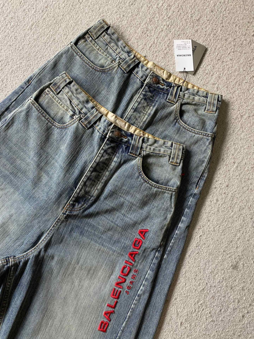 Balenciaga Men's and Women's Spring and Autumn Embroidered Letter Printed Solid Color Jeans Pants #76555
