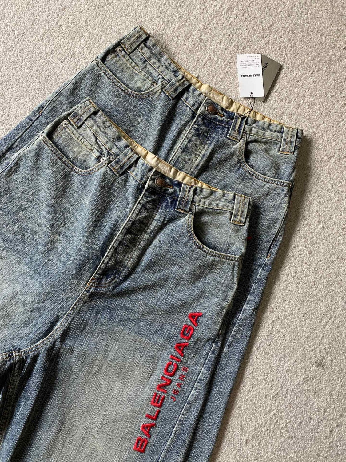 Balenciaga Men's and Women's Spring and Autumn Embroidered Letter Printed Solid Color Jeans Pants #76555