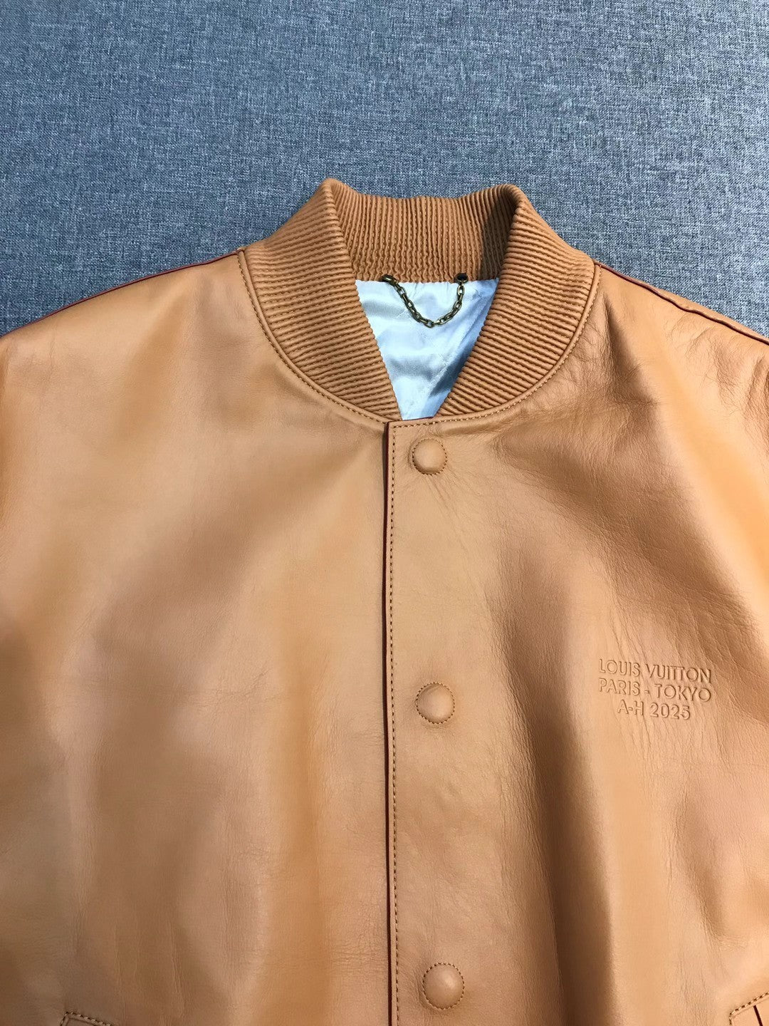 Louis Vuitton Natural Leather Baseball Jacket Stand Collar Loose Casual Long Sleeve Jacket #332626