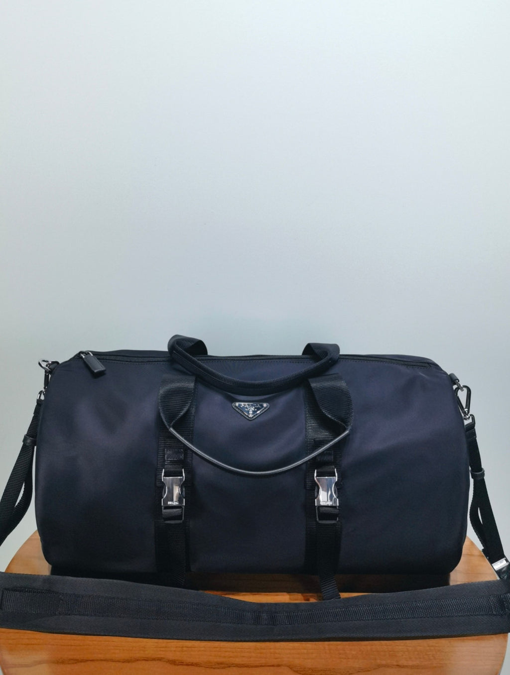 Prada Black Re-nylon and Saffiano Leather Duffle Bag #335984