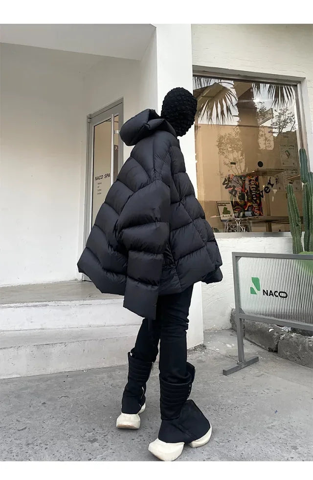 Rick Owens Men's Winter Diablo Style Solid Color Bat Sleeve Loose Hooded Long Sleeve Puffer Down Jacket Ngvp #8833