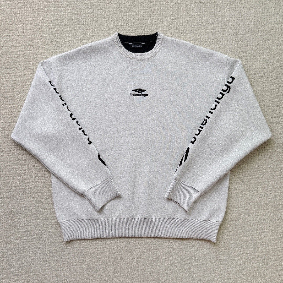 Balenciaga Men's 3B Sports Icon Ski Crewneck in White Black #334344