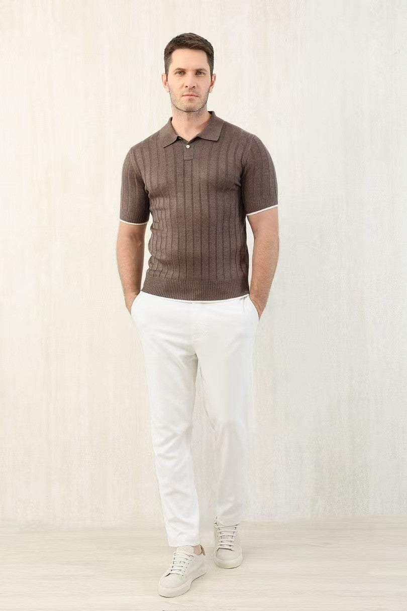 Brunello Cucinelli Men's Spring And Summer Solid Color Lapel Fitted Short Sleeve Polo Shirt Ngvp #1447