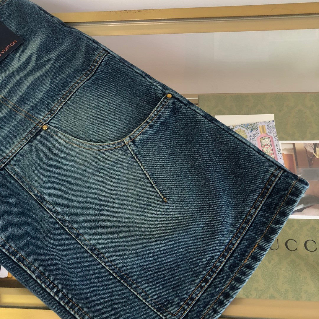 Louis Vuitton Men's Summer Solid Color Button Down Casual Jeans Pants #76481