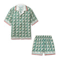 Casablanca Men's Summer Gradient Heart Printed Silk Short Sleeve Shirt Casual Elastic Lace-Up Shorts Ngvp #74512