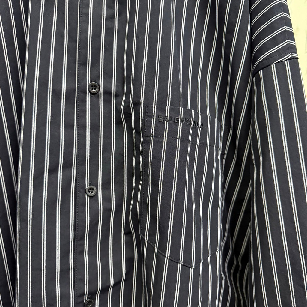 Balenciaga Women's Spring and Fall Flatground Black and White Striped Cotton Poplin Single Breasted Long Sleeve Shirt #76489