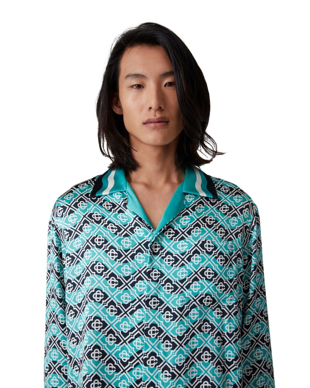 Casablanca Men's and Women's Fashion Casual Full Print Logo Silk Long Sleeve Shirt Elastic Drawstring Waist Full Print Logo Silk Long Pants Suit Set #78594
