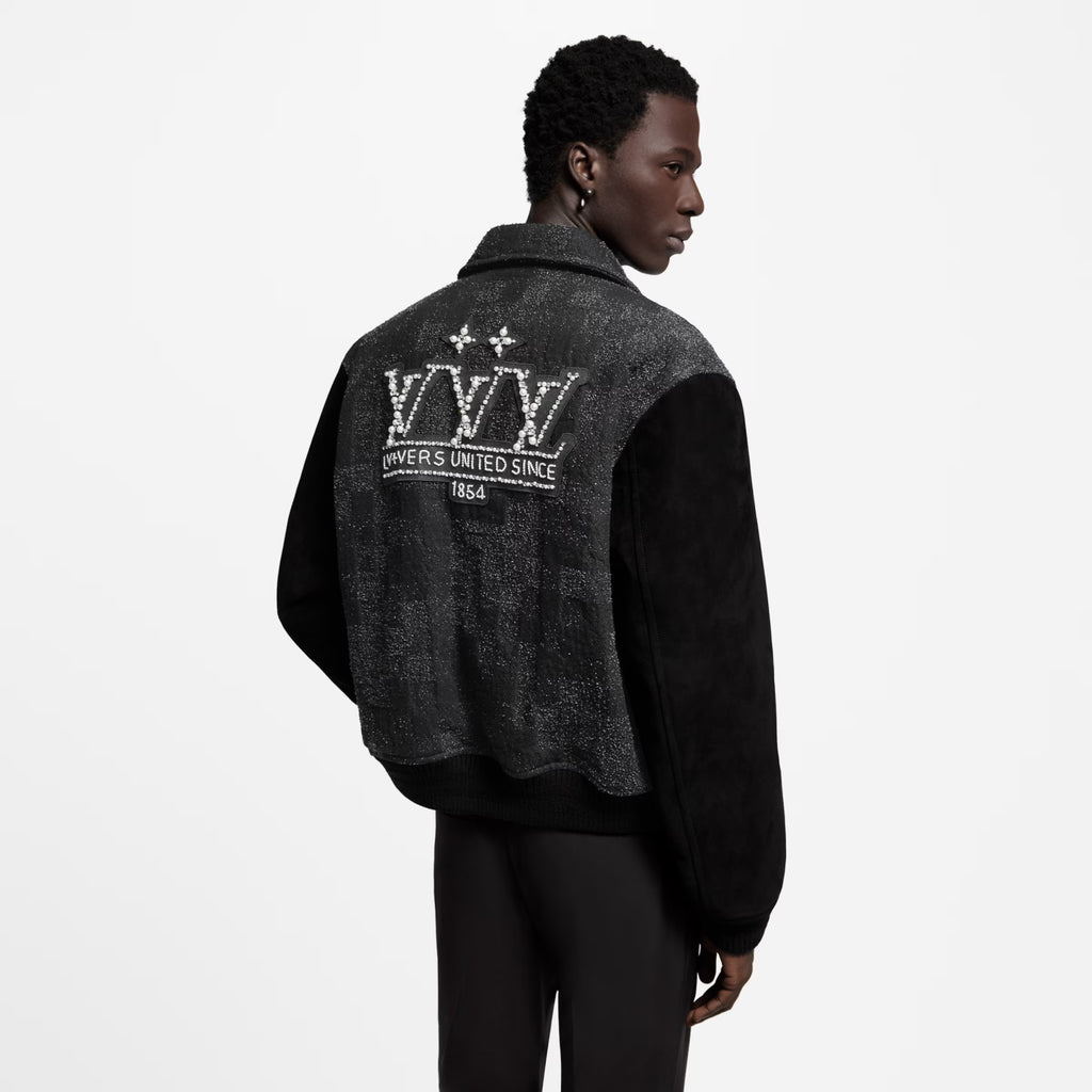 Louis Vuitton Men's Spring/Autumn Mixed Leather Jacket Checkered Solid Color Baseball Collar Long Sleeve Waistcoat Jacket #81478