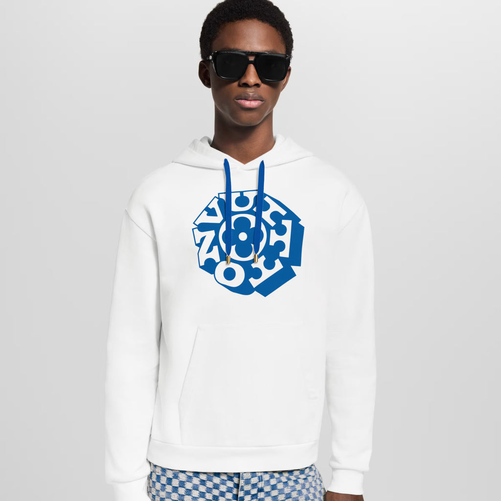 Louis Vuitton Vuitton Flower Pattern Print White Sweatshirt Fashion Trend Hooded Drawstring Men's Spring And Autumn Pullover Hoodie #81419
