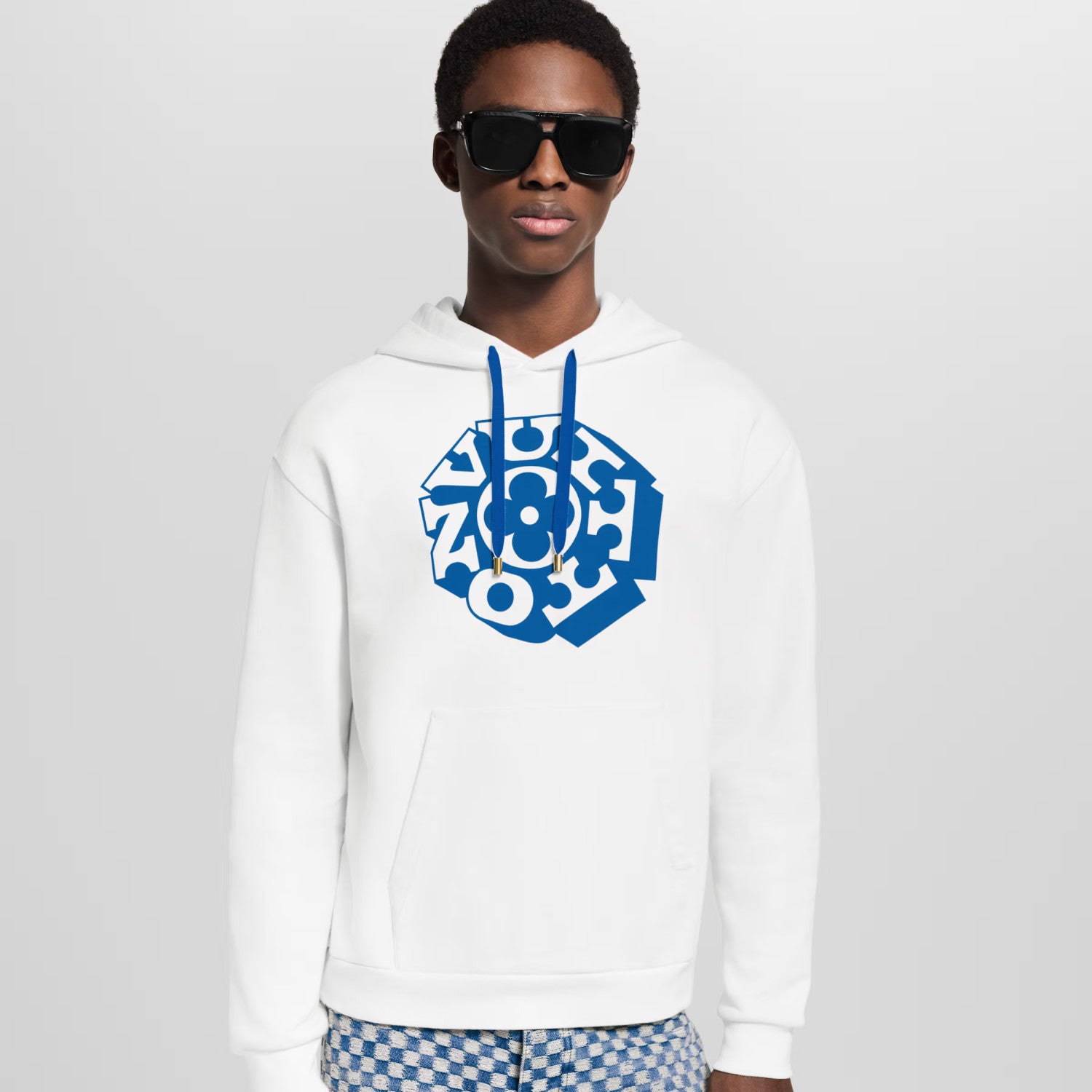 Louis Vuitton Vuitton Flower Pattern Print White Sweatshirt Fashion Trend Hooded Drawstring Men's Spring And Autumn Pullover Hoodie #81419