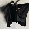 Prada Men's Autumn and Winter Black Fleece Facing Zip Hooded Jacket Pants Set Suit #97841
