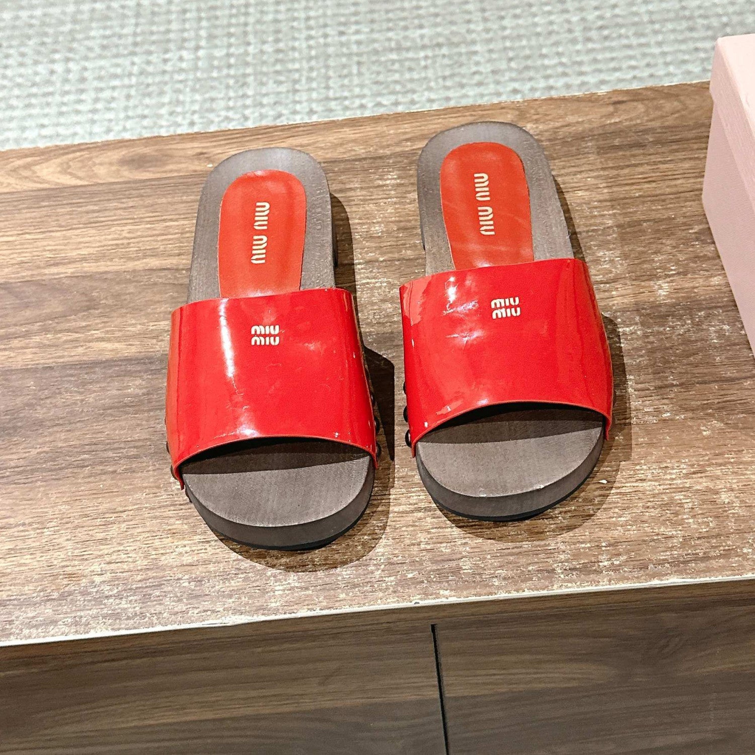 MiuMiu Women's Summer Fashion Casual Round Toe Slip On Suede Leather Wooden Sole Sandals Shoes #78432
