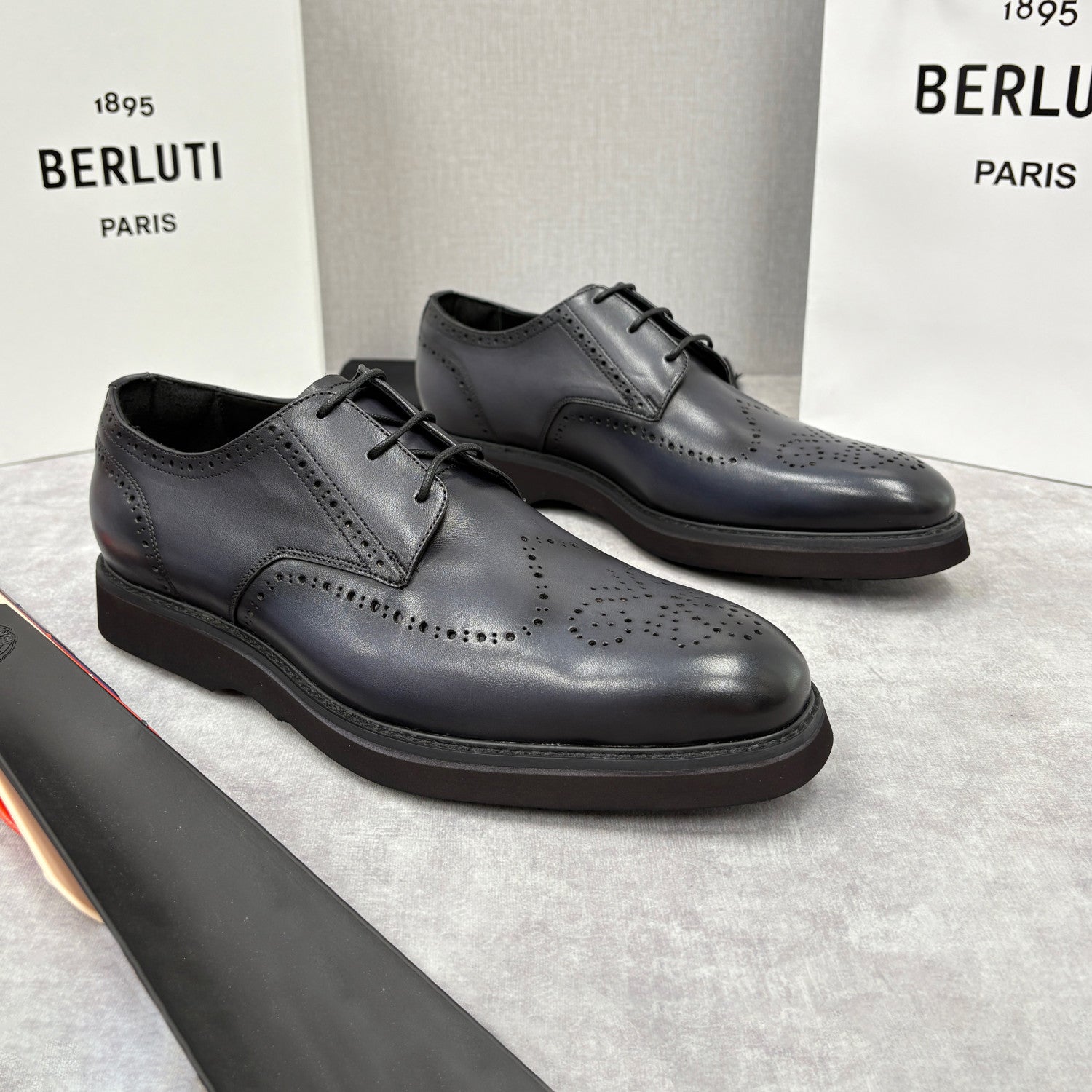 Berluti Alessio Natural Men's Spring/Fall Fashion Classic Leather Brogue Oxford Shoes with Thick Rubber Sole Calfskin Derby Shoes #78573