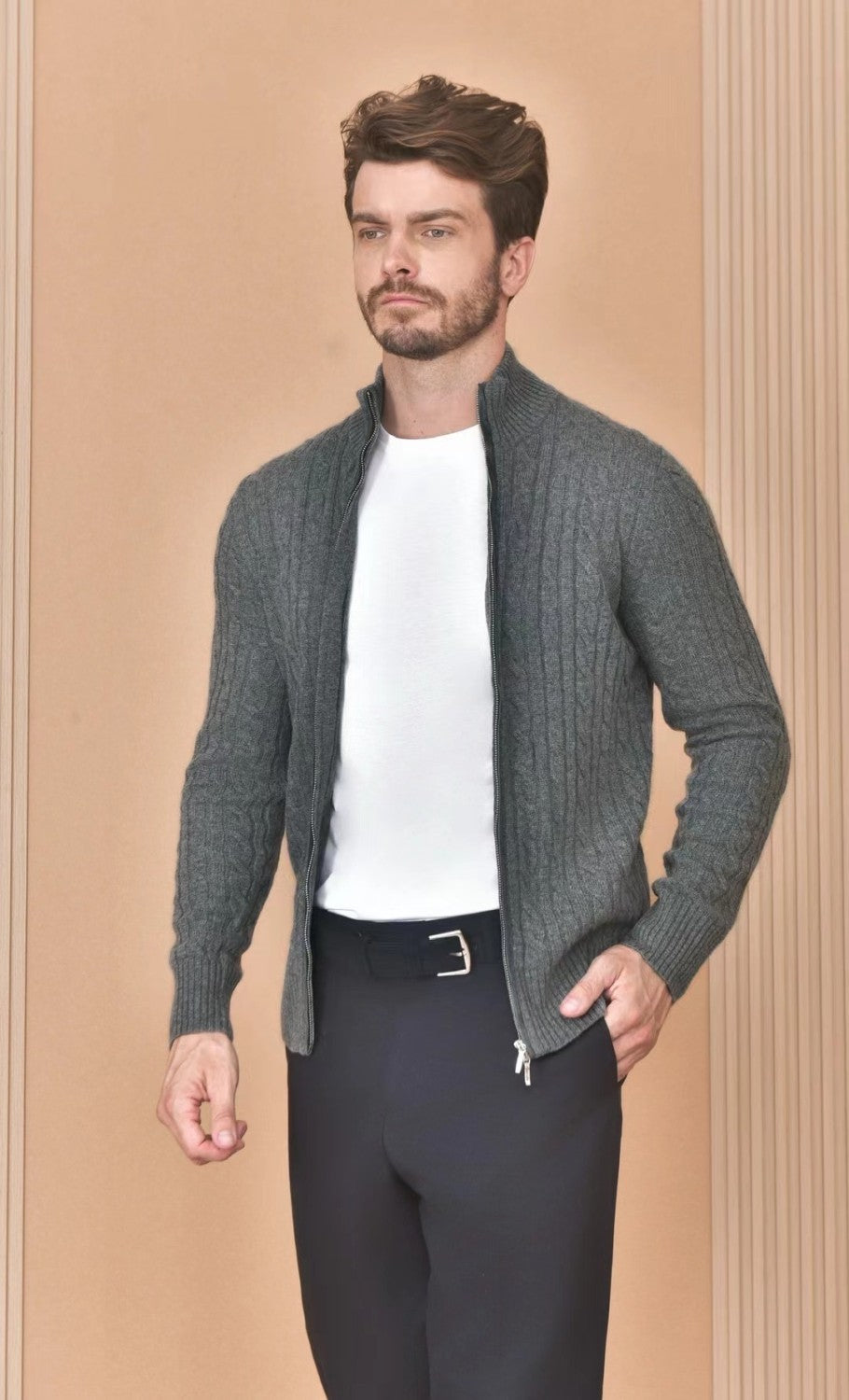 Loro Piana Men's Autumn And Winter Solid Color Zipper Half High Neck Knit Sweater Long Sleeve Jacket Ngvp #9392