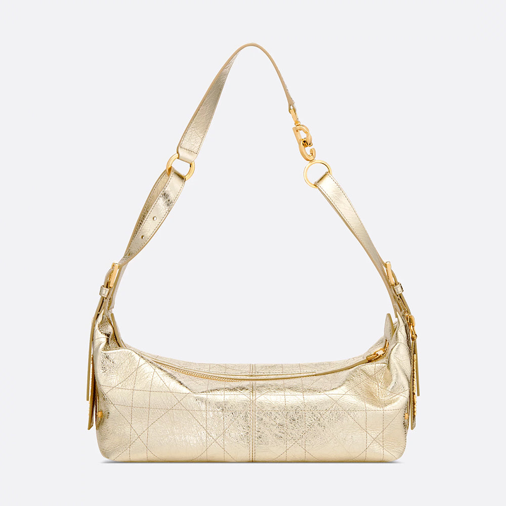 DIOR Medium_D-Journey Bag in Crinkled Calfskin Metallic Gold-Tone Flat Macrocannage #335779