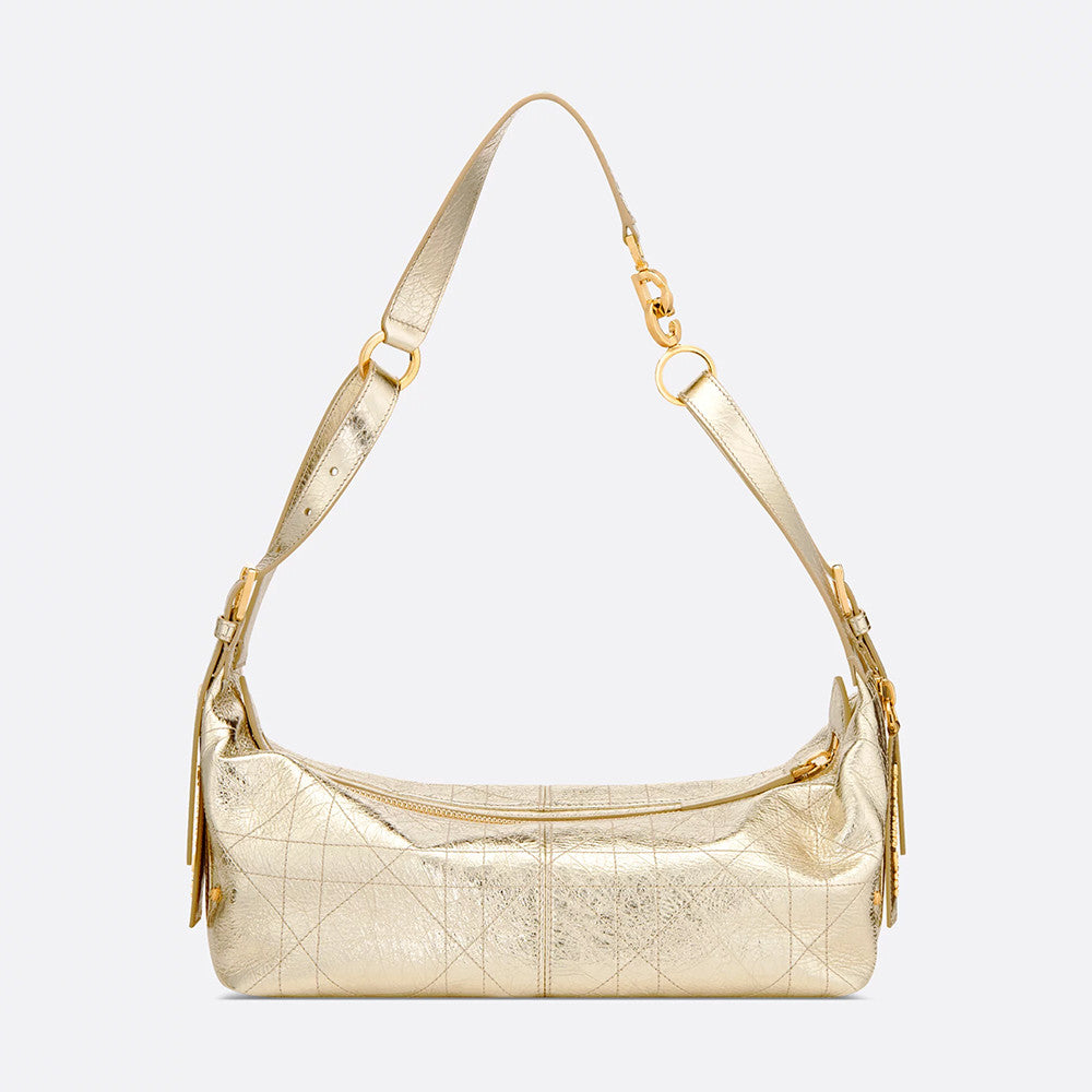 DIOR Medium_D-Journey Bag in Crinkled Calfskin Metallic Gold-Tone Flat Macrocannage #335779
