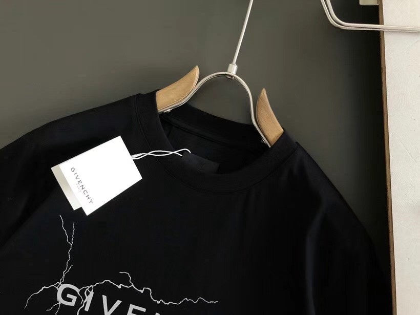 Givenchy Men's Summer Lightning Graphic Printed Solid Colour Round Neck Cotton Short Sleeve T-Shirt #97883