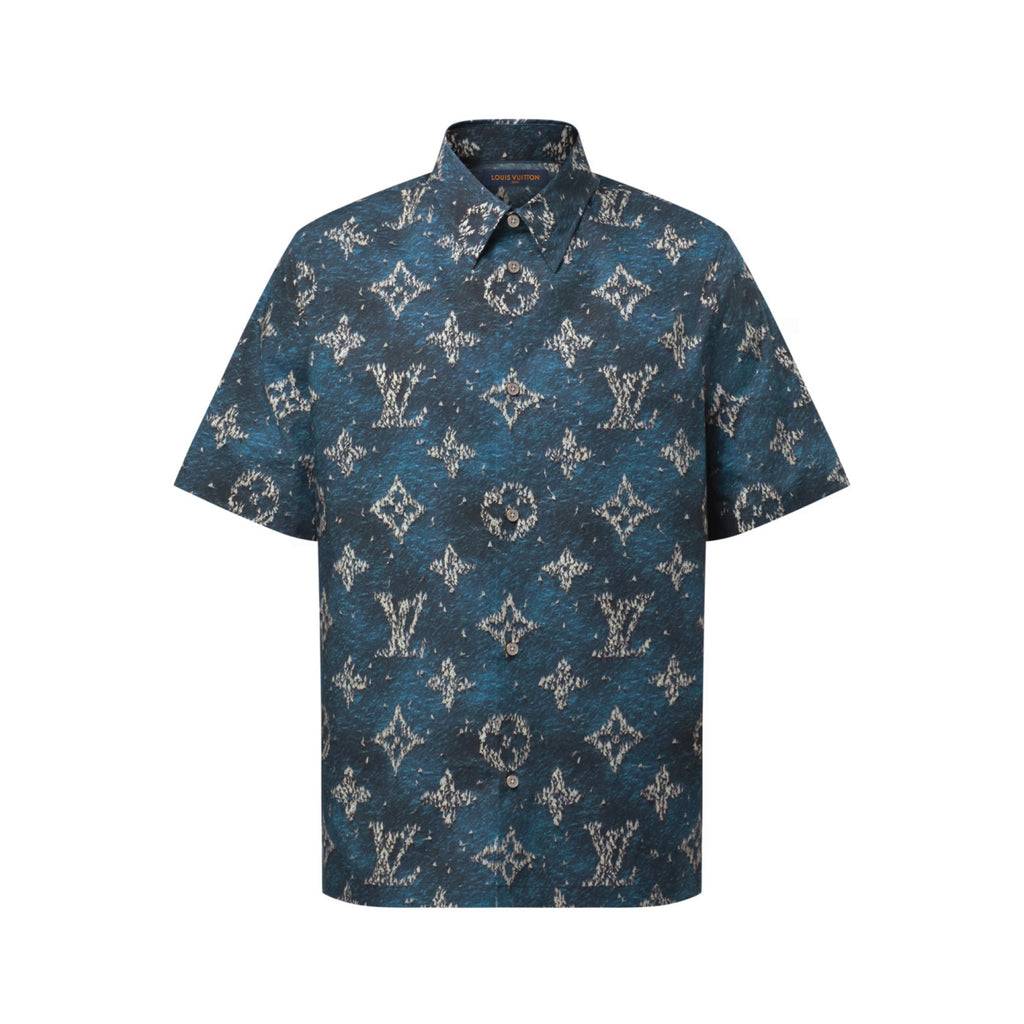 Louis Vuitton Men's Summer Logo Print Single Breasted Silk Short Sleeved Shirt And Casual Drawstring Shorts Suit Set #76997