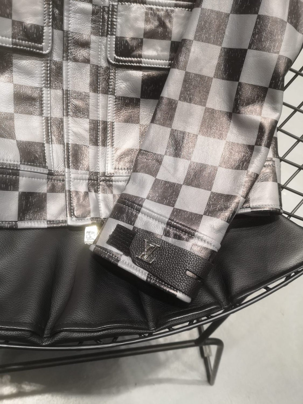 Louis Vuitton Men's Fall And Winter Casual Colorblocking Checkerboard Leather Jacket Letter Logo Temperament Jacket #6238
