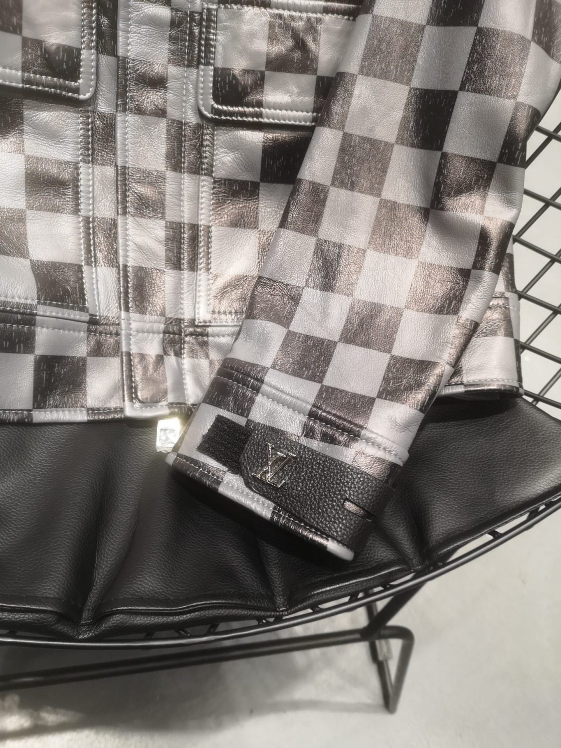 Louis Vuitton Men's Fall And Winter Casual Colorblocking Checkerboard Leather Jacket Letter Logo Temperament Jacket #6238