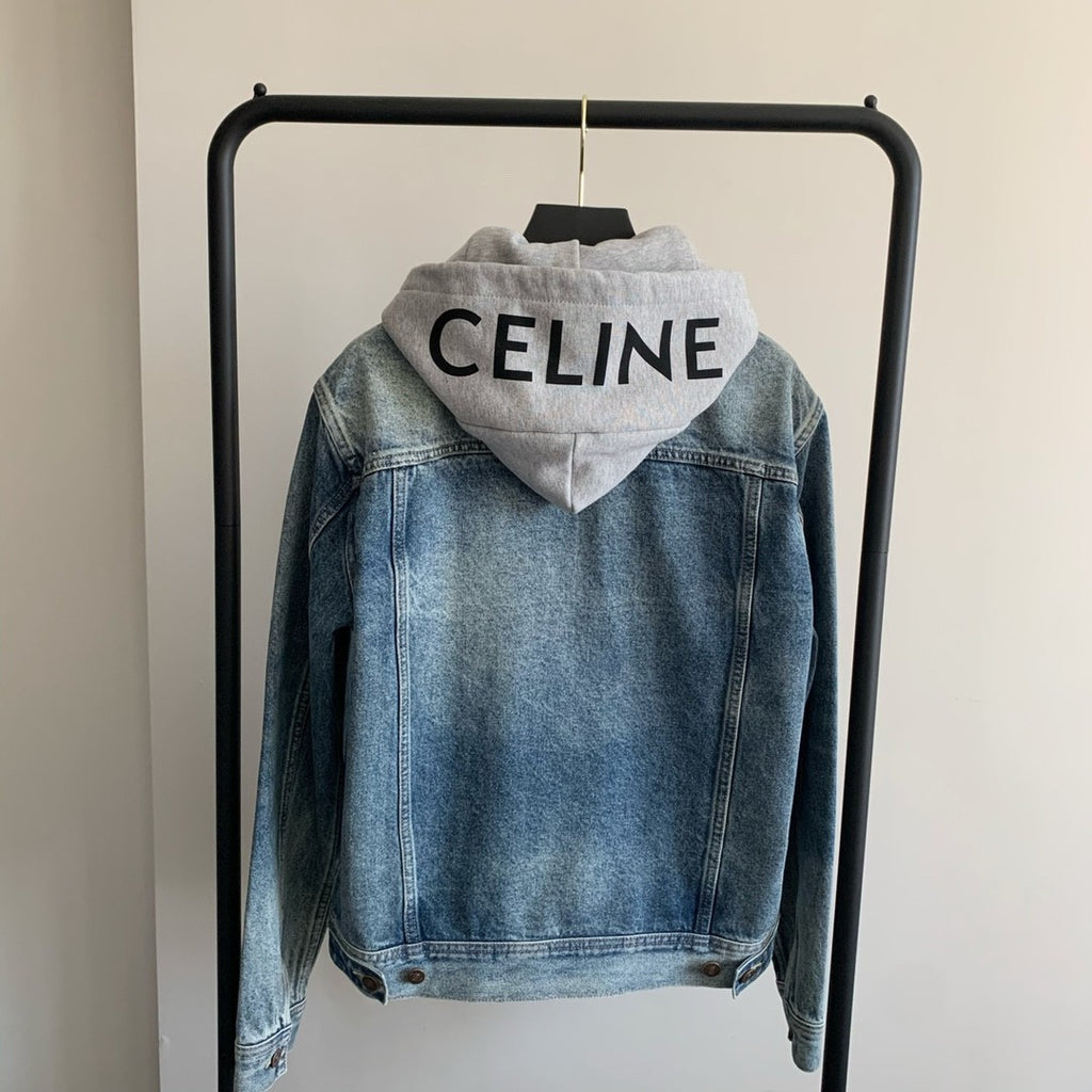 Celine Men's Autumn Blue Denim Single Breasted Hooded Jacket #75786