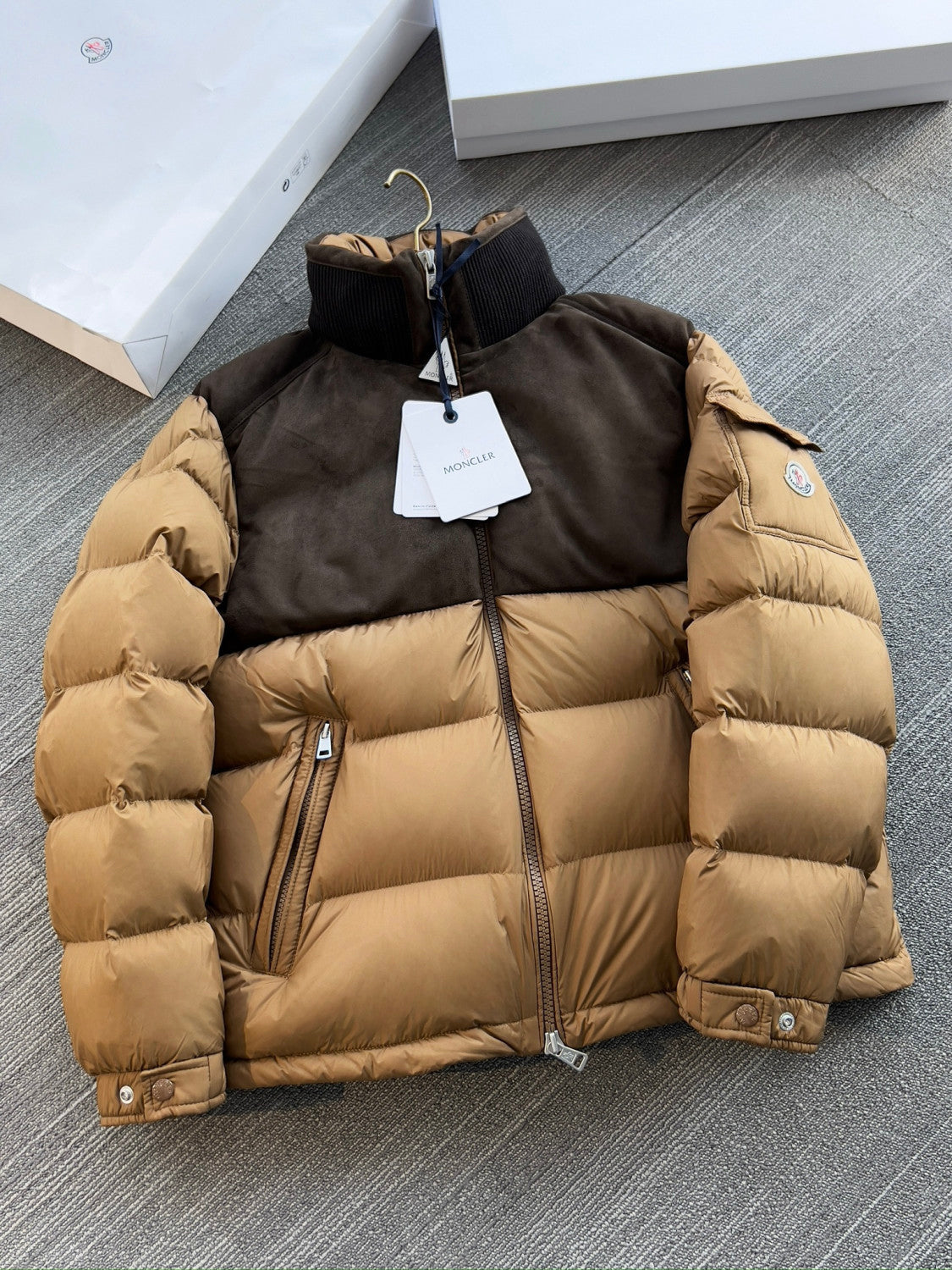 Moncler Beige Cheverny Suede Short Down Jacket Short Down Jackets #335922