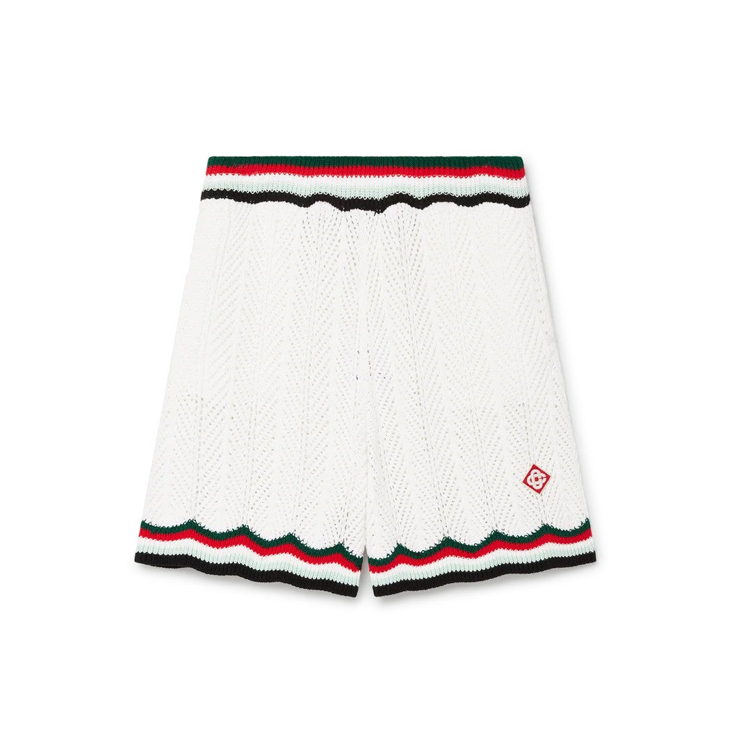 Casablanca Men's Summer Casual Solid Color Cotton Cloud Embroidery Knitted Sweater Shirt Logo Embroidery Striped Short Sleeve Shorts Set #78234