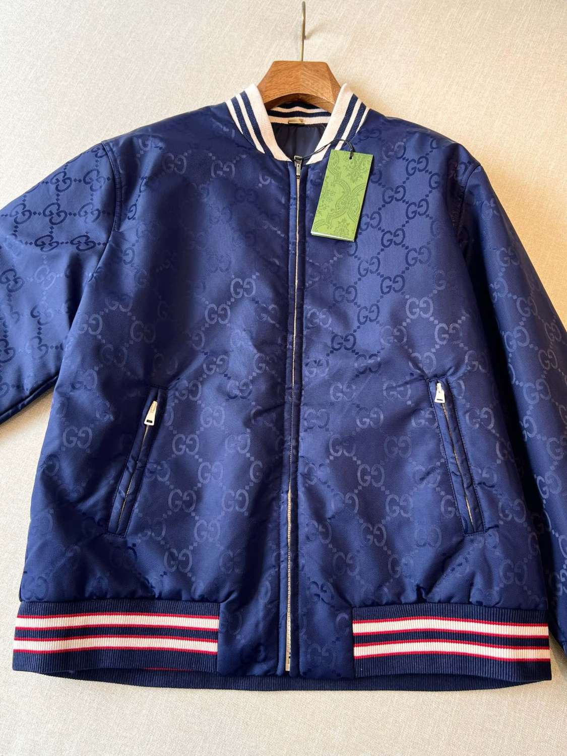 Gucci Men's Spring and Autumn Navy Reversible Round Neck Zipper Sport Long Sleeve Jacket #73214
