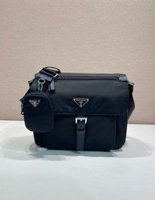 Prada triangular enamel logo nameplate Saffiano leather Re-nylon Shoulder Bag #82447A