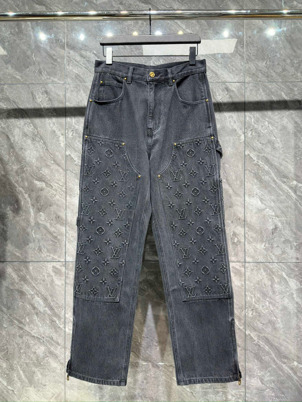 Louis Vuitton Men's Spring/autumn Fashion Casual Classic Logo Embossed Loose Straight Leg Workwear Denim Pants #78388