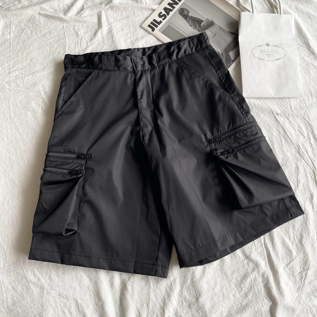 Prada Men's Summer Solid Colour Triangle Logo Nylon Casual Zip Up Shorts #76476