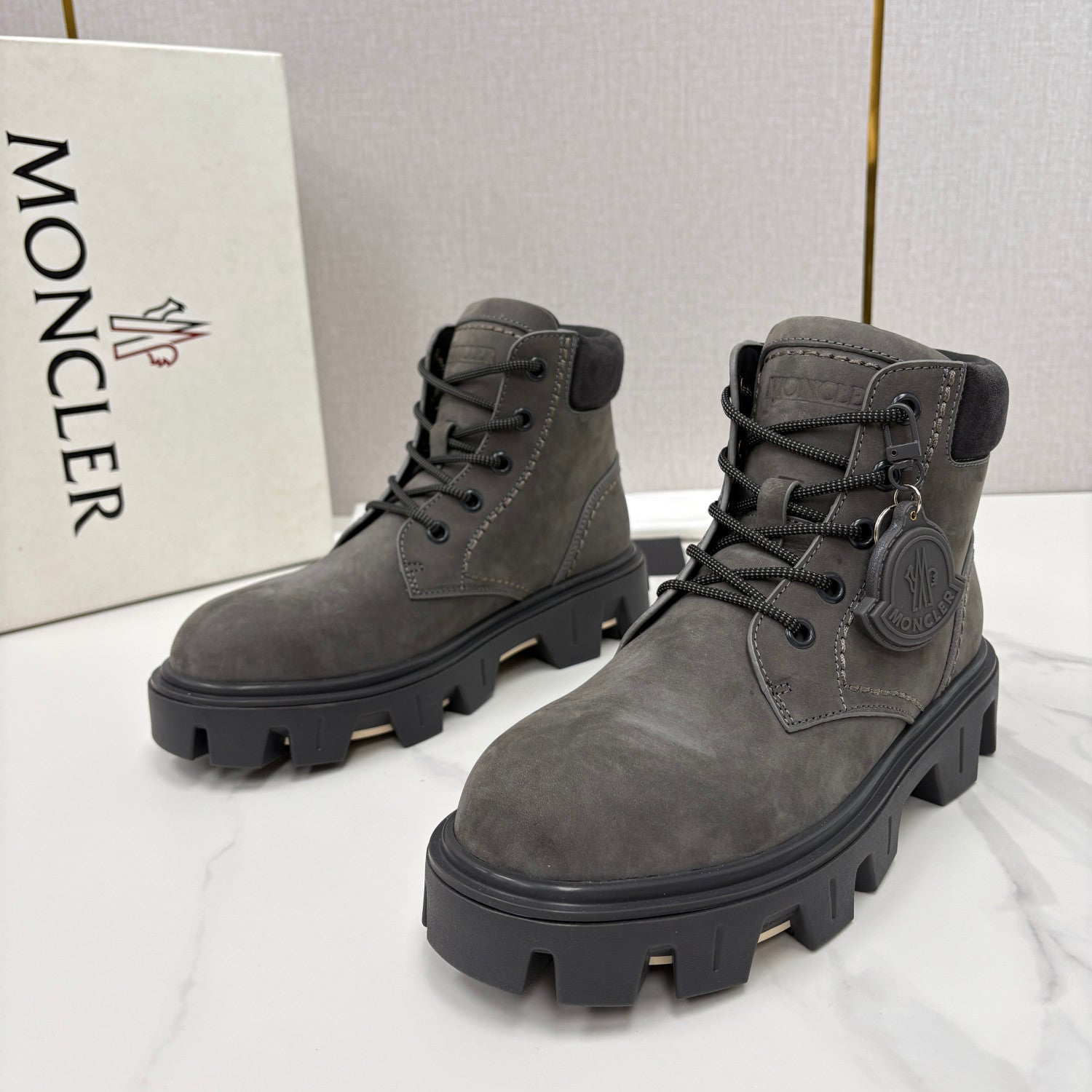 Moncler Black Peak City Nubuck Suede Lace-Up Boots #336113
