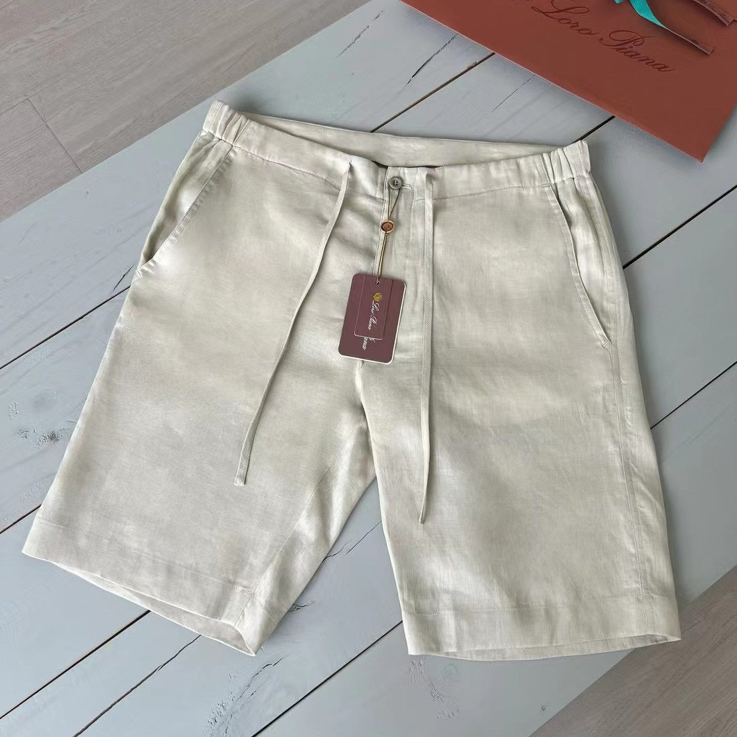 Loro Piana Men's Spring And Summer Trend Fashion Mid-waist Tie Shorts Linen Solid Color Casual Pants Ngvp #8163
