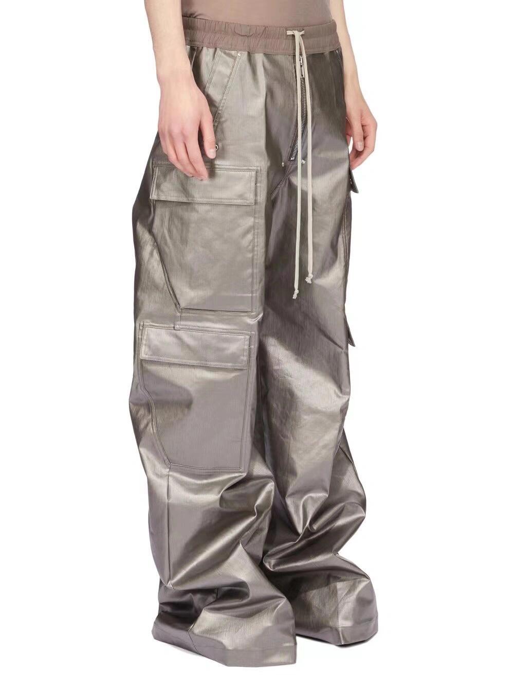 Rick Owens Men's Spliced Side Pockets Solid Color Coated Wide Leg Jeans Spring & Autumn Casual Long Pants Ngvp #1518